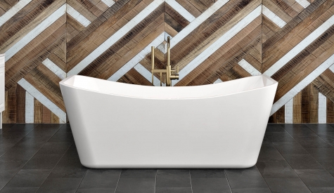 white bath tub herringbone wall